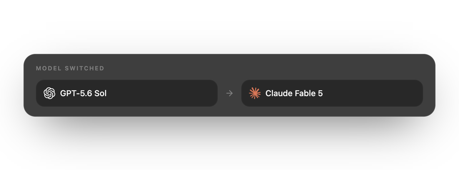Kolvra switching from GPT-5.6 Sol to Claude Fable 5